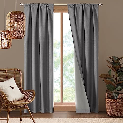 Dearfoams Energy Efficient Total Blackout Curtain Window Panel Set of 2, 37" x 63" Charcoal