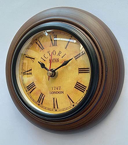 Image of Wooden Victoria Wall Clock Antique Look Deep Glass Wall Clock (Brown 6 Inch Small )