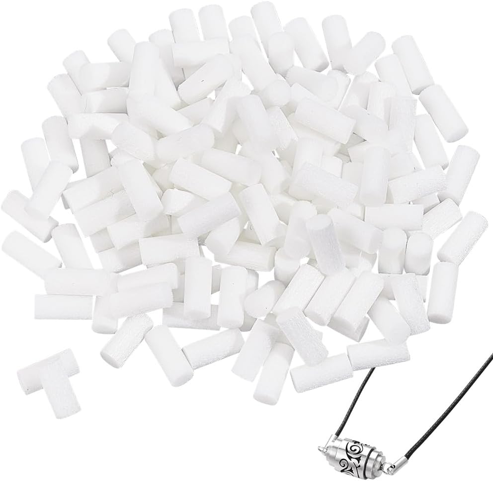 PH PandaHall 150pcs Diffuser Necklace Refill Sticks Scent Essential Oil Diffuser Sticks Replacement, 9x4mm White Fibre Cotton Core Absorbent Mini Replacement Refill Sticks for Aroma Necklace