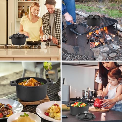 Dutch Oven Double, Dutch Oven,NonStick Shallow Cast Iron Pan,Stew Pans Traditional Style Thickened Ergonomic Handle Insulation Cast Iron Cooking Pot with Lid for Classic Cooking(Diameter: 10CM) - Image 5