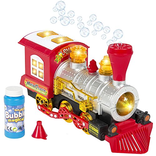 Locomotive Steam Train Engine Car Bubble Blowing Bump and Go Battery Operated Toy Train w/ Lights and Sounds