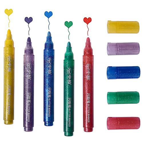 Marte Vanci Lot de 5 marqueurs à paillettes, pointe moyenne, pour la fabrication de cartes, le dessin, l'album photo, un cadeau d'anniversaire, une carte de remerciement Cover