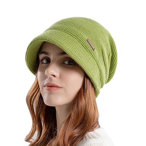 Gajaous Damen Winter Gefütterte Baskenmütze Strick Ballonmütze Warm Slouchy Mit Visier