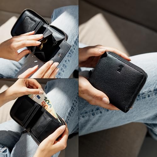 Image of BERLINER BAGS Full Grain Leather Small Wallet Women Palermo, Gift Box, Black