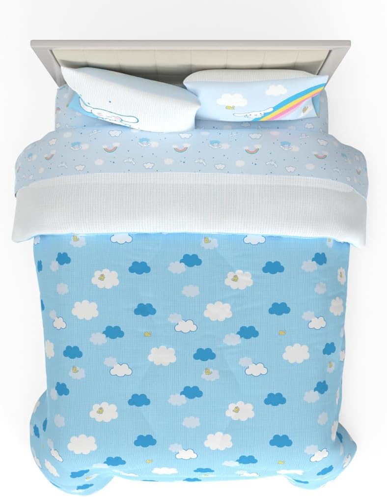 Cinnamoroll Bedding - 5 Piece Full Size Bed Set - Super Soft Microfiber Comforter and Sheet Set, (Officially Licensed Product) By Franco Collectibles