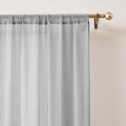 Image of Lush Decor - Curtains, Textured Sheer Window Panels, Knitted Style Home Decor (Mila Silver, 84 inch x 38 inch)