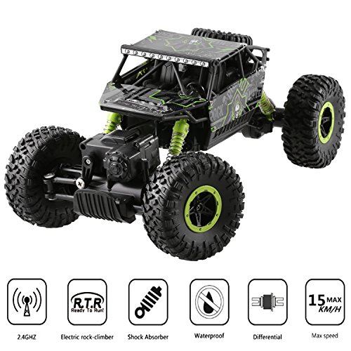 Profun Coche Teledirigido Escala 1:18 Todoterreno Radiocontrol 4WD 2.4Ghz Vehículo de Juguete RC de Alta Velocidad con Baterías con Mando Remoto para Niños (Verde)