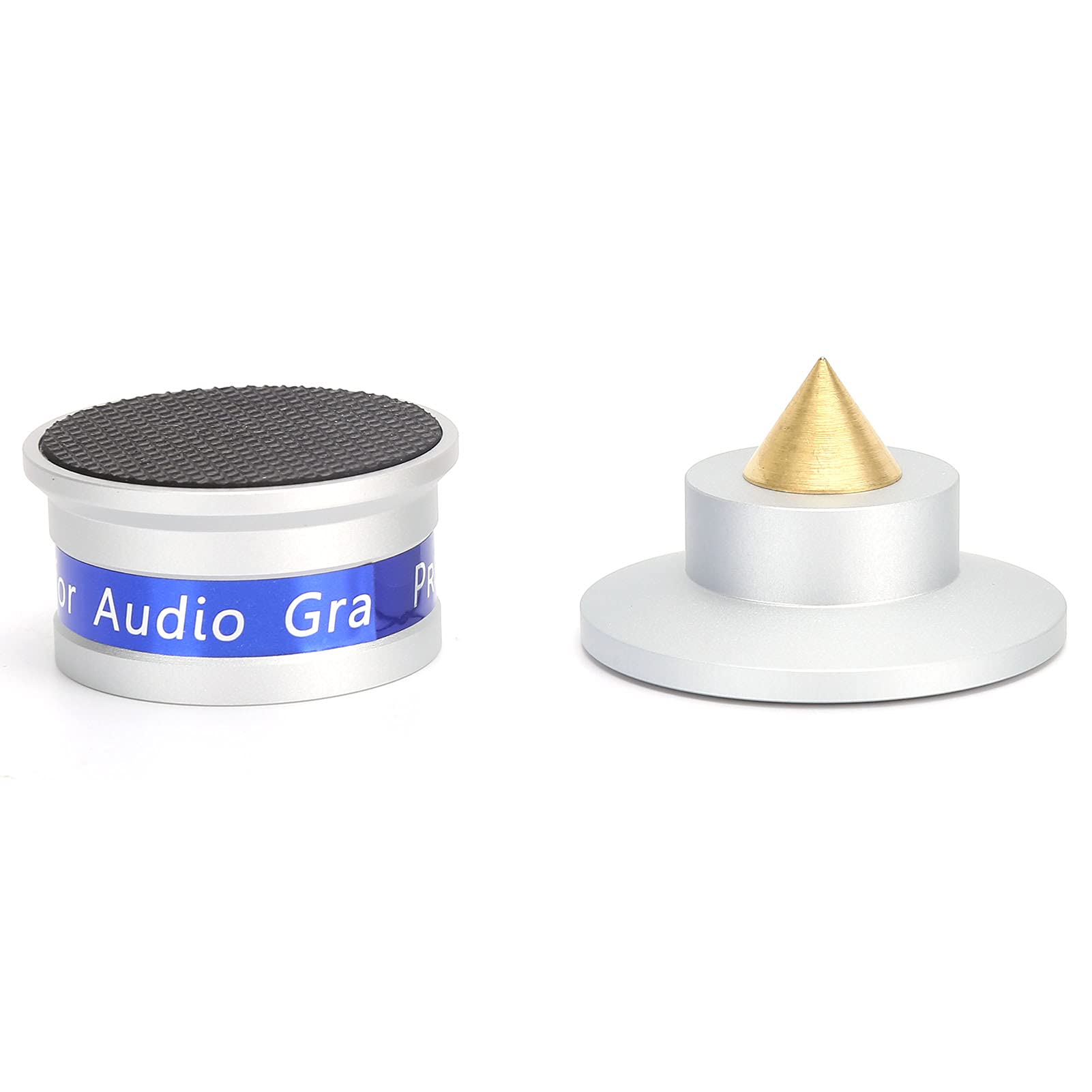 Preffair Piedini Isolanti con Cuscinetti Antivibranti per Giradischi, Amplificatori e Altoparlanti - Lega di Alluminio e Ottone - 4 Set, 45 Mm X 33 Mm (SILVER)
