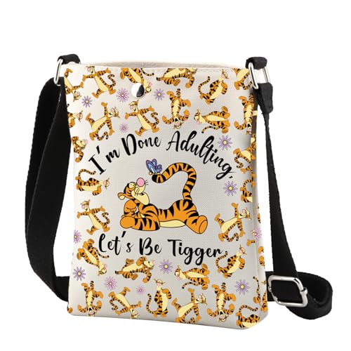 CMNIM Cartoon Tigger Crossbody Bag Cartoon Movie Fan Gift Tigger Lover Gift I'm Done Adulting Let's Be Tigger Crossbody Purse