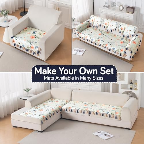 Image of HOKIPO Sofa Cover Mat with Tassel for 1 /2 /3 Seater & L Shape Sofa | DIY Sofa Cover Set | Printed Holland Velvet | 'Whispers of Nature' | 70(W) x 120(L) cm | Pastel Butterfly Meadow (IN-1119-D2)
