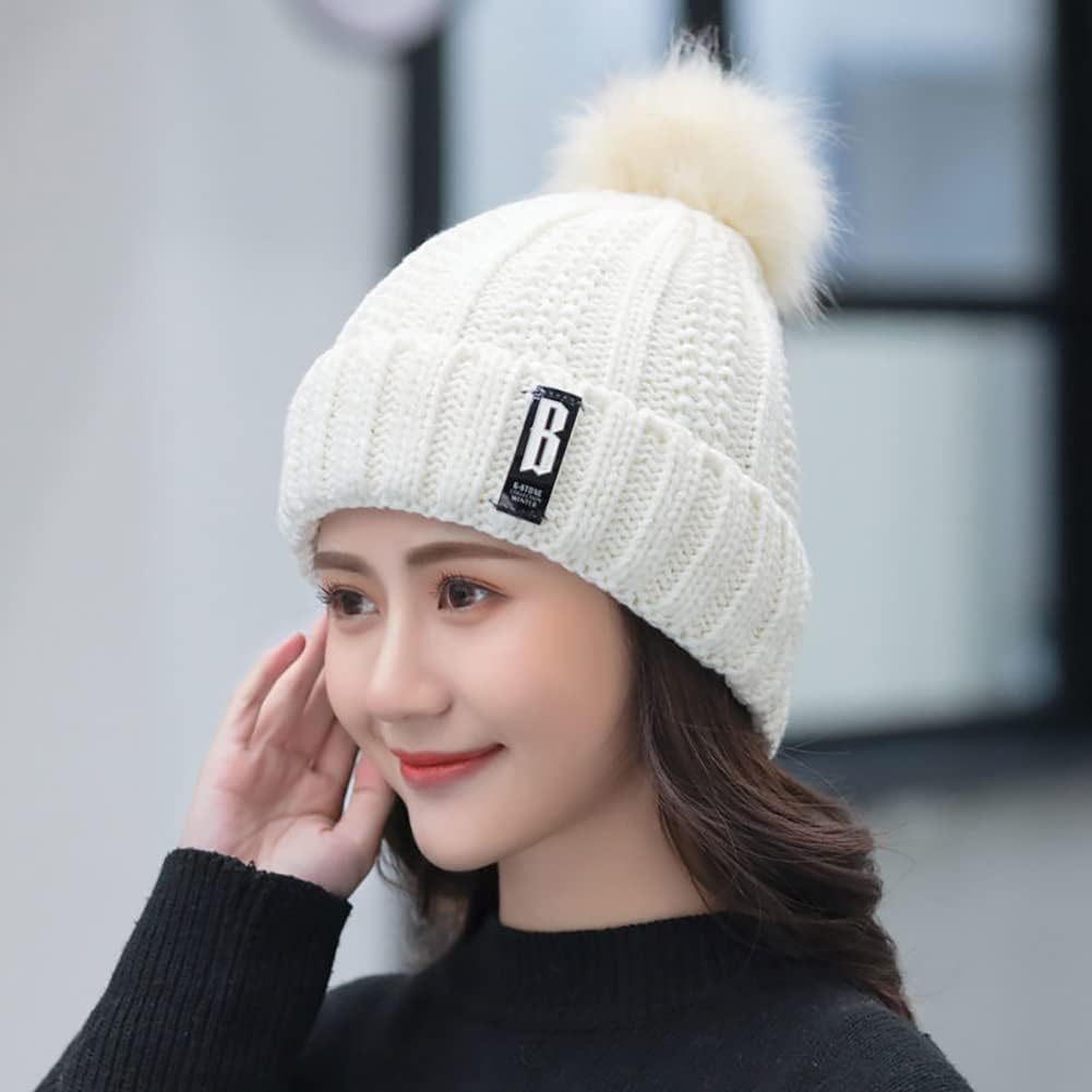 RR DESIGN Unisex Beanie Hat Slouchy Warm Knitted Winter Hat Ski Hat Skull Cap Baggy Bobble for Men & Women. One Size (White POM POM) 2