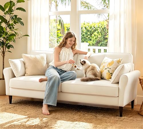 Image of Loveseat Sofa, 69 inch Love Seat Couches, Comfy Velvet Small Couches for Small Spaces with 2 Pillows, Tool-Free Setup Sofas & Couches, 700lb Load Sofas for Living Room, Mini Couch for Bedroom, White Couch