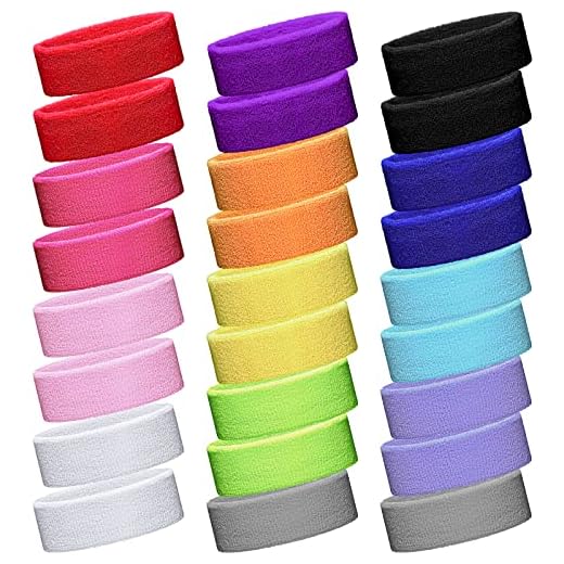 26 Pieces Sweatbands Cotton Sports Headbands Colorful Terry Cloth Sweat Absorbing Athletic Sweatband for Working Out, Basketball, Soccer, Running, Yoga, Outdoor Sports Activities