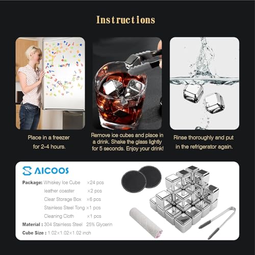 24 Stück Eiswürfel Aus Edelstahl Wiederverwendbare, Geschenke für Männer, Whisky Steine Ice Cube Set - Whiskysteine, Eiswürfel Für Whisky, Wein Kühlsteine (24 Stück)