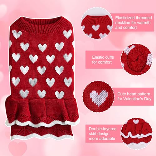 Winmany Valentinstags-Hundepullover für kleine und mittelgroße Katzen, Hunde, rot-rosa Herzkleid, Haustier-Winter-Rollkragenpullover, Strickwaren (Rot, M)