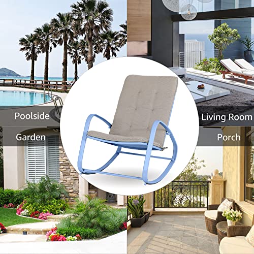 Green Party Patio Rocking Chair, Steel Porch Rocker Chairs With Removable Cushion For Both Indoor And Outdoor, Blue (Up To 300 Lbs) #TOP5