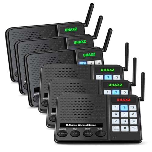 UHAXZ Intercoms Wireless for Home, Long Range Wireless Intercom System with Clear Sound, 3 Privacy Codes & 10 Keypad Channels, Room to Room Intercom Group Call for Business & Elderly (6 Packs)