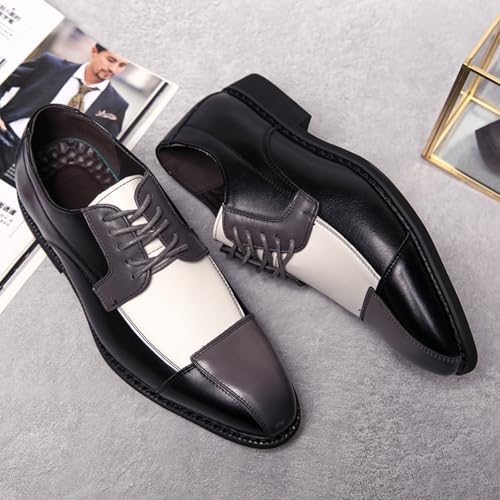 Men’s Oxford Dress Shoes - Full Grain Leather Suede Panels, Laser-Cut Patchwork, Lace-Up with Non-Slip Sole for Business & Tuxedo Events2