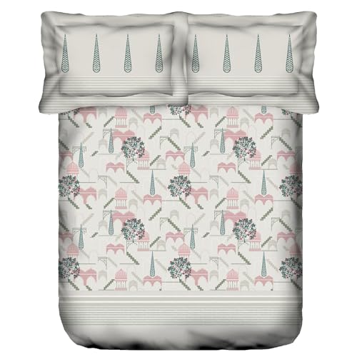 Image of Trident King Size Bedsheet Cotton | Road to Jaipur Collection | 100% Cotton Bedsheet for Double Bed Cotton | 1 King Size Bedsheet with 2 Pillow Covers | Superior Softness | 210 Thread Count-Noor Pink