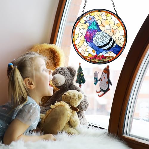 Cadeau pigeon oiseau déco suspendue vitrail anniversaire