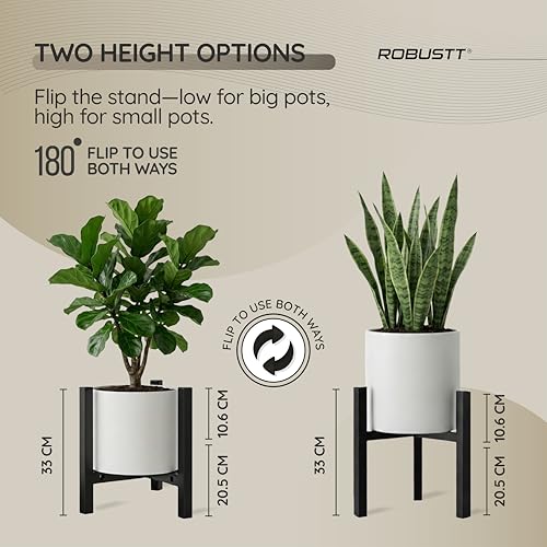 Image of Robustt 3-Leg Adjustable Metal Plant Stand for 8, 10 & 12 Inch Pots, Set of 2 | Dual Height Options | Supports Up to 100 kg | Rust-Proof Finish with Anti-Slip Base | Ideal for Balcony and Garden