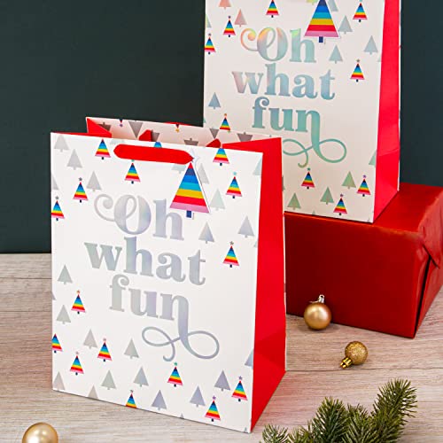 Hallmark Gift Bags, Gift Bags for Presents, Pack of 2, Festive Designs, Christmas, Oh What Fun, Red, White