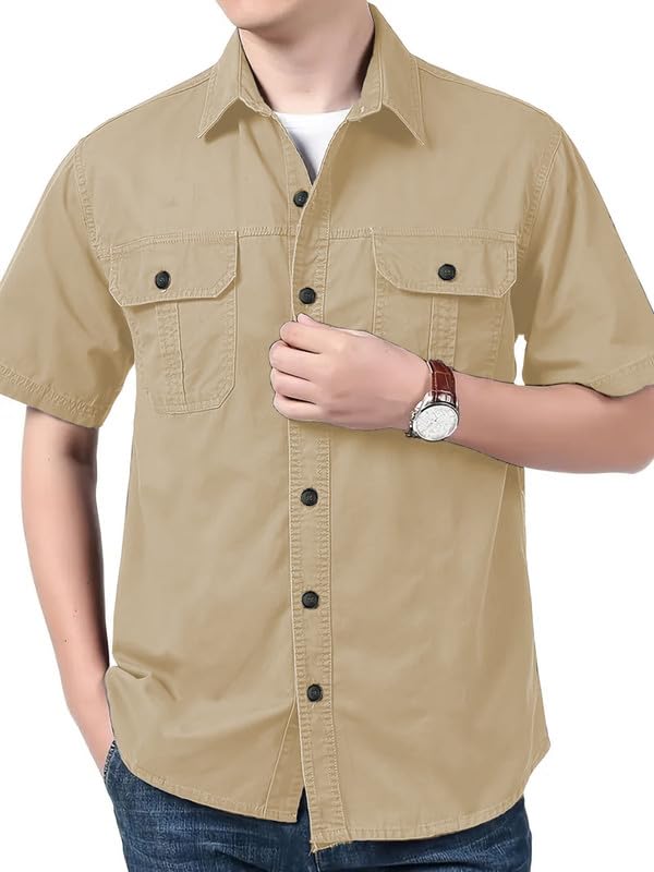 Image of SHIENZY Men's Regular Fit Solid Printed Cotton Casual Shirt || Half Sleeve, Double Pocket || Denim Jacket Style Fashionable Western Outfit