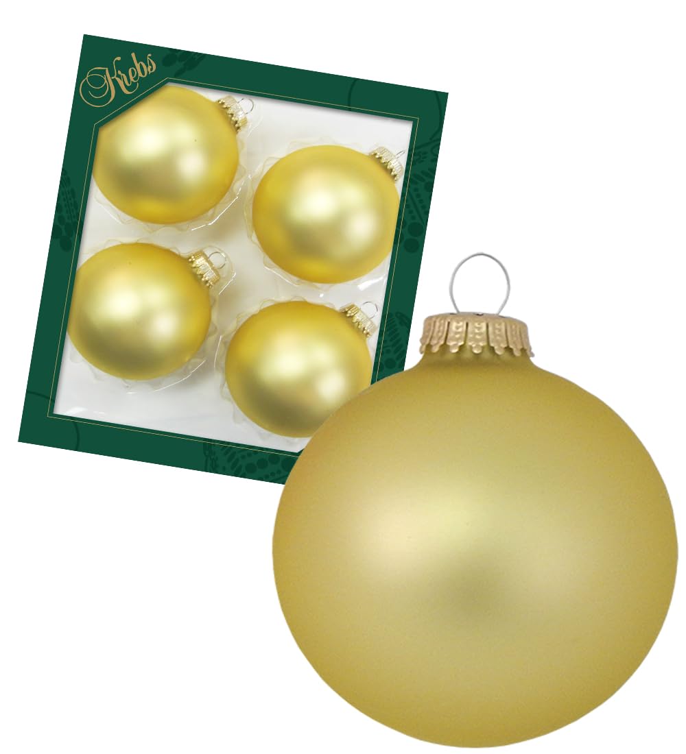 Krebs Glas Lauscha - Adornos para árbol de Navidad/bolas de Navidad - Caja con 4 bolas de cristal dorado mate en un tamaño de 8 cm