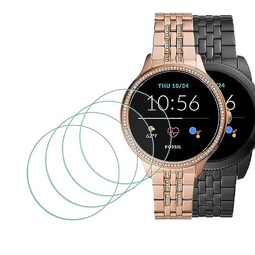 MTHGH Protection Écran pour Fossil Femmes Gen 5E 42mm/ Hommes GEN 5E 44mm Verre Trempé [4 pièces], Protecteur d'écran Dureté 9H Anti-rayures Sans bulles...