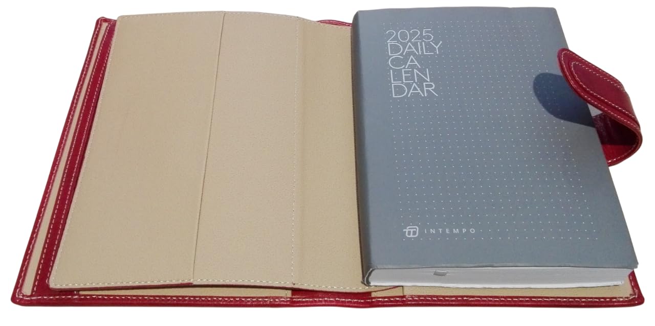 Agenda Intempo 2025-12 Mesi Giornaliera Bussines Class in Vera Pelle Rossa 15 x 21 cm per uso quotidiano, ufficio, viaggio - Interno intercambiabile