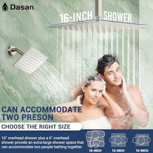 Sistema de Ducha Termostática Dual Dasan con 6 Jets Corporales, Ducha de 6 Pulgadas y Lluvia de 16 Pulgadas, Set de Grifería de Lujo en Níquel Cepillado para Parejas miniatura 4