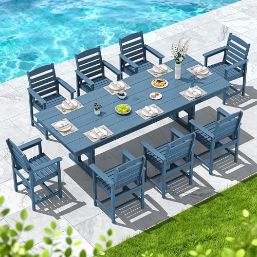 Image of SERWALL Outdoor HDPE Dining Chairs with Arms & Widended Seat, Set of 4, Blue