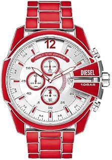 Diesel Herrenuhr Mega Chief quarz/chrono Uhrwerk 51mm Gehäusegröße mit einem Edelstahlarmband DZ4638, Rot