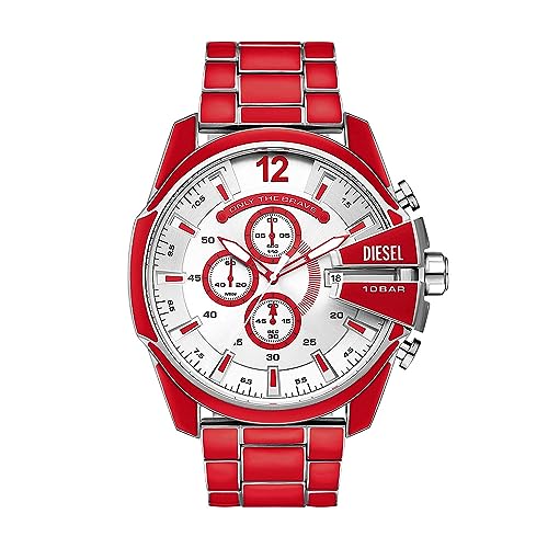 Diesel Herrenuhr Mega Chief quarz/chrono Uhrwerk 51mm Gehäusegröße mit einem Edelstahlarmband DZ4638, Rot