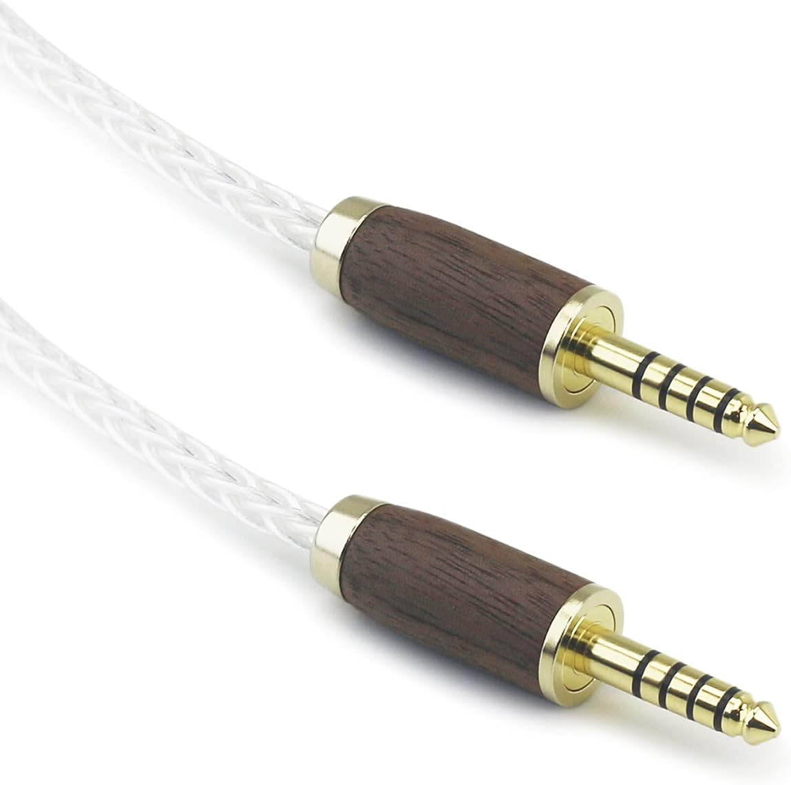 NewFantasia 4.4mm to 4.4mm Male to Male Balanced 5 Pole Headphone Audio Adapter Cable 8 Cores 6N OCC Copper Single Crystal Silver Plated Wire Walnut Wood Shell 15cm