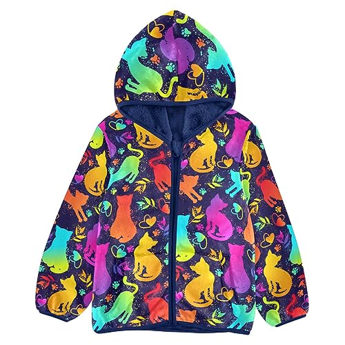 Bright Cute Cats Boys Fleece Hoody Jacket Zip Up Coat Warm Fall Winter Plush Jacket Long Sleeve Outerwear - Main Image