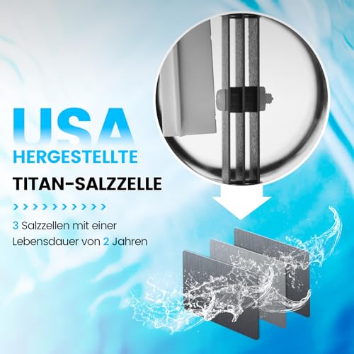 Pool Salzwasseranlage, Briidea Chlorinator Salzwassersystem mit US-Titanzelle für Aufstellpools bis zu 56.800 Liter, 6G/H, kompatibel mit Intex-Pools, IP66 wasserdicht