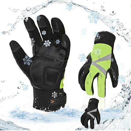Vgo... 2-Pairs -4℉ or above 3M Thinsulate C100 Lined High Dexterity Touchscreen Synthetic Leather Winter Warm Work Gloves, Waterproof Insert (Size L, Black, Fluorescent Green, SL8777FW)