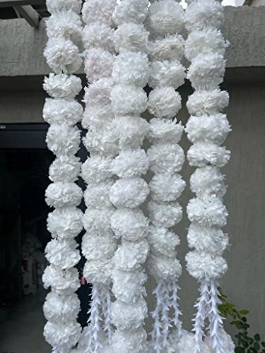 The Art Box Marigold Garland Diwali Decorations Wedding Decorations Artificial Flowers Fake Flowers Fall Garland Christmas Decor Flower Garland Strands, Pack Of 5 Pcs - 5 Feet Each, White Color #TOP1