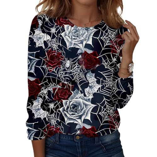 Halloween Shirts for Women Long Sleeve Plus Size Fashion Crewneck Comfortable Tshirts Halloween Costumes for Women