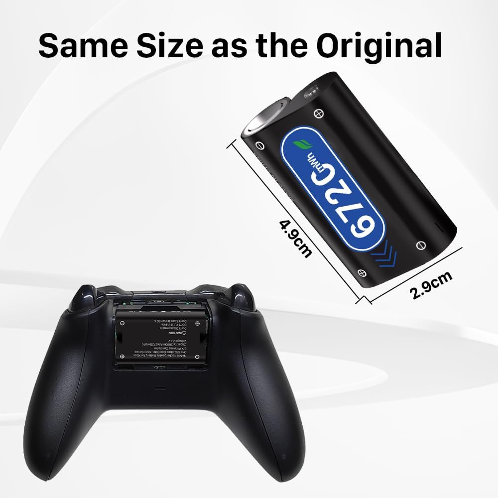 2x6720mWh Rechargeable Battery Packs for Xbox One with Charger, 2025 New Upgrade 0 Cycle High Capacity Battery Replacement for Xbox Series X/Xbox Series S/Xbox One S/Xbox One X/Xbox One Elite