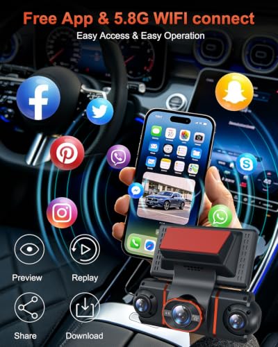 4K+1080P*3 FHD Dash Cam Front and Rear, 360° Car Camera, 5.8GHz WiFi 20MB/s - image 6