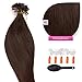 Produktbild 25 x 0,5g glatte indische Remy 100% Echthaar-Strähnen/ U-tip / Extensions / Haarverlängerung mit Keratinbondings 60 cm #02 Dunkelbraun - dark brown