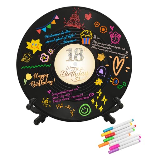 LMVIYAN Vinyl Record 18th Birthday Decorations Guest Book Alternatives，Sweet 18
