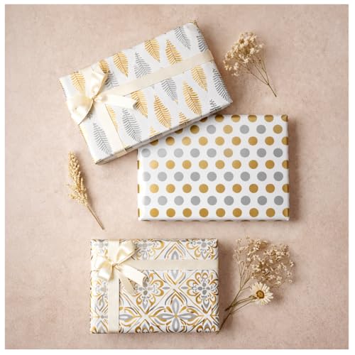 Image of AccuPrints Pack of 12 Gift Wrapping Paper - Gift Paper - Gift Wrap Roll - Gift Papers Sheets -Premium Design Paper sheet for Gift Packing, Mix, Gold Theme (Gold Design,)