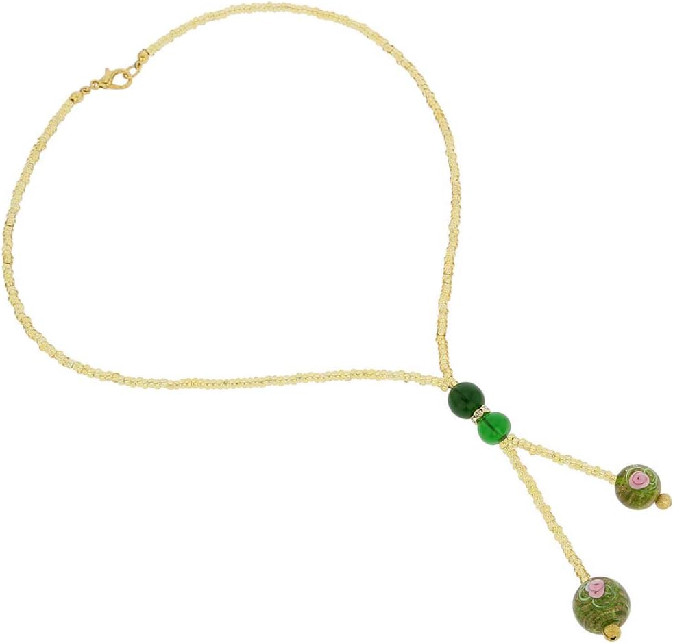 Glass Of Venice Murano Glass Fiorato Ball Tie Necklace - Green