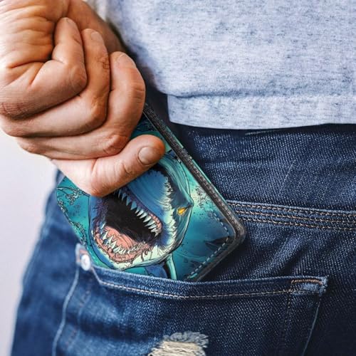 Image of Coldinair Cool Shark Kids Wallet for Boys Novelty Leather Boys Wallet for Kids 4-12,Lightweight Credit Card Cash Id Holder Cool Slim Bifold Small Coin Purses for Youth Teenager