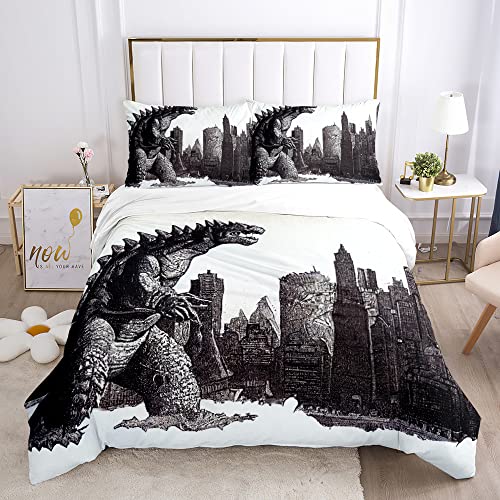sonicpony Duvet Cover Set Boys Twin Size Dinosaur Comforter Cover Bedding Set 3D Black White for Men Microfiber 1 Piece Duvet Cover 2 Pieces Pillow Shames No Comforter (Dino 19, Twin)