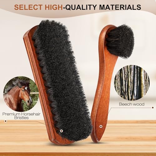 Pylevemv 4Pcs Shoe Brush, Premium Horse Hair Brush for Leather, Professional Shoe Polish Brush, Long-lasting Shoe Cleaning Brush, 100 Percent Horsehair Shoe Brush Shine Kit for Cleaning and Polishing - Thumbnail 3