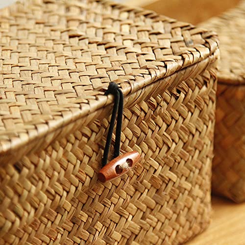 Feilanduo Shelf Baskets With Lid Set Of 3 Handwoven Seagrass Storage Box Wicker Basket Desktop Makeup Organizer Multipurpose Container (Original (S/M/L) #TOP2